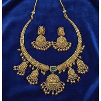 Lucentarts Jewellery Traditional Pota Stone And Beads Temple Necklace Set With Goddess Motifs