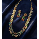 Lucentarts Jewellery Regal Pota Stone And American Diamonds Long Necklace Set With Flower Motifs