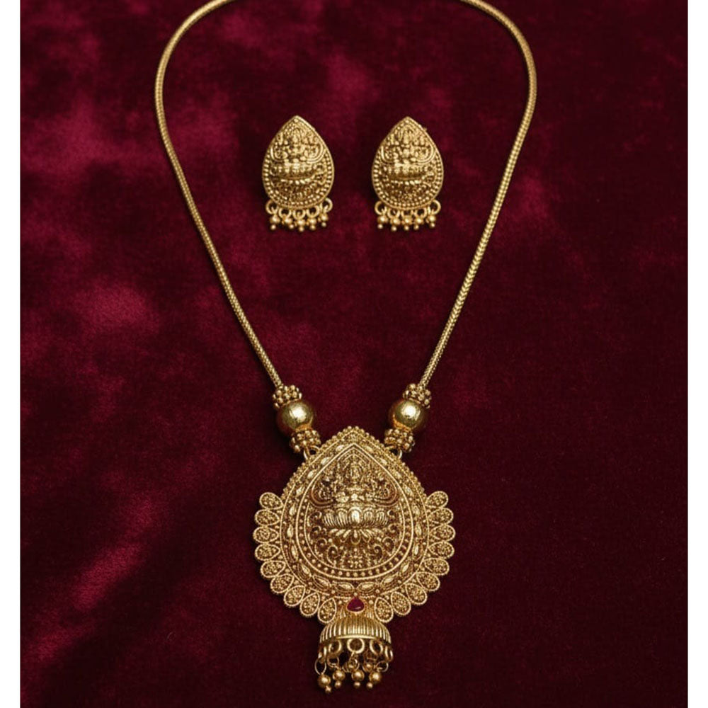Lucentarts Jewellery Traditional Temple Necklace Set With Pota Stone And Goddess Motifs