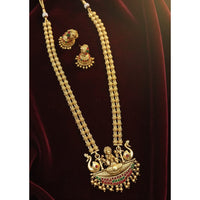 Lucentarts Jewellery Traditional Temple Long Necklace Set With Goddess And Bird Motifs