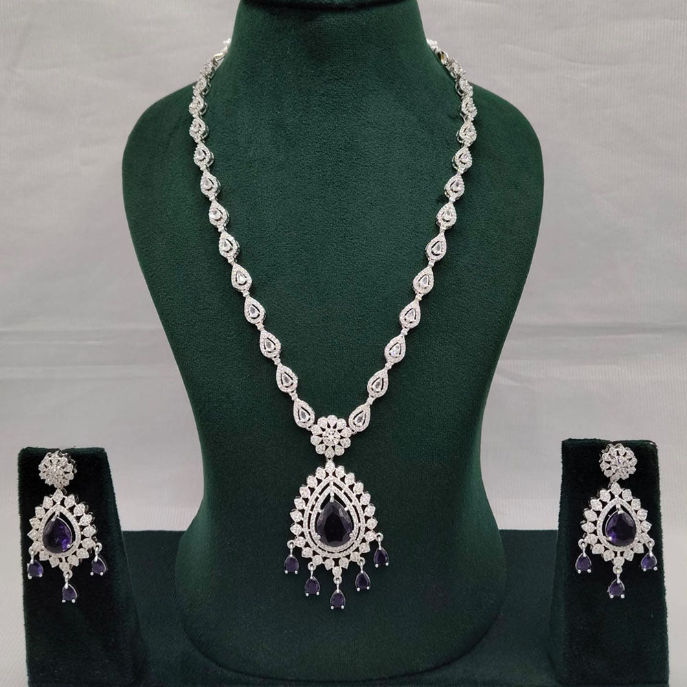 Lucentarts Jewellery Eternia American Diamond And Crystal Long Necklace Set