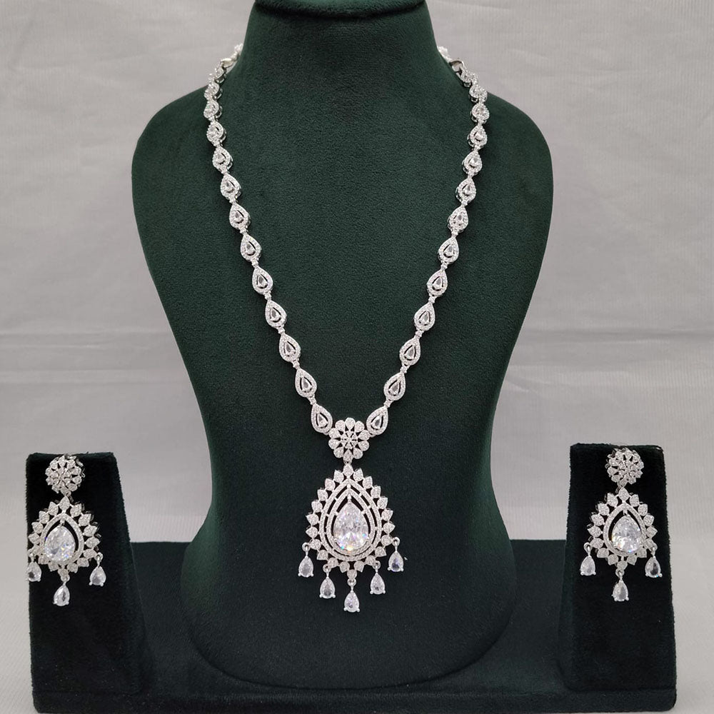 Lucentarts Jewellery Eternia American Diamond And Crystal Long Necklace Set
