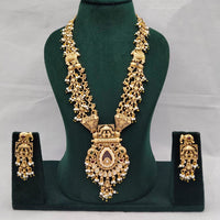 Lucentarts Jewellery Aavahan Pota Stone And Pearl Necklace Set With Elephant Motifs