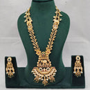 Lucentarts Jewellery Aavahan Pota Stone And Pearl Long Necklace Set With Elephant And Flower Motifs