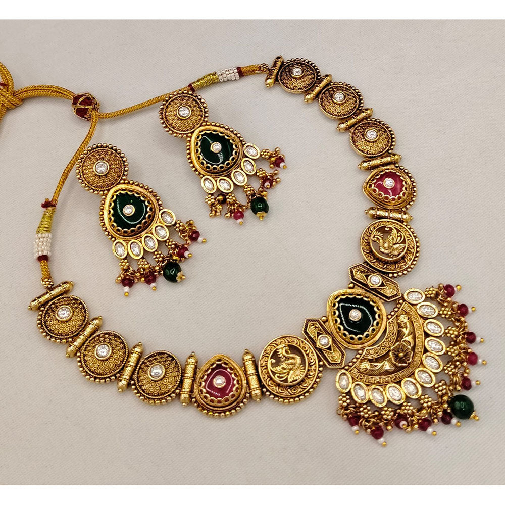 Lucentarts Jewellery Regalia Pota Stone And Polki Kundan Necklace Set With Bird Motifs