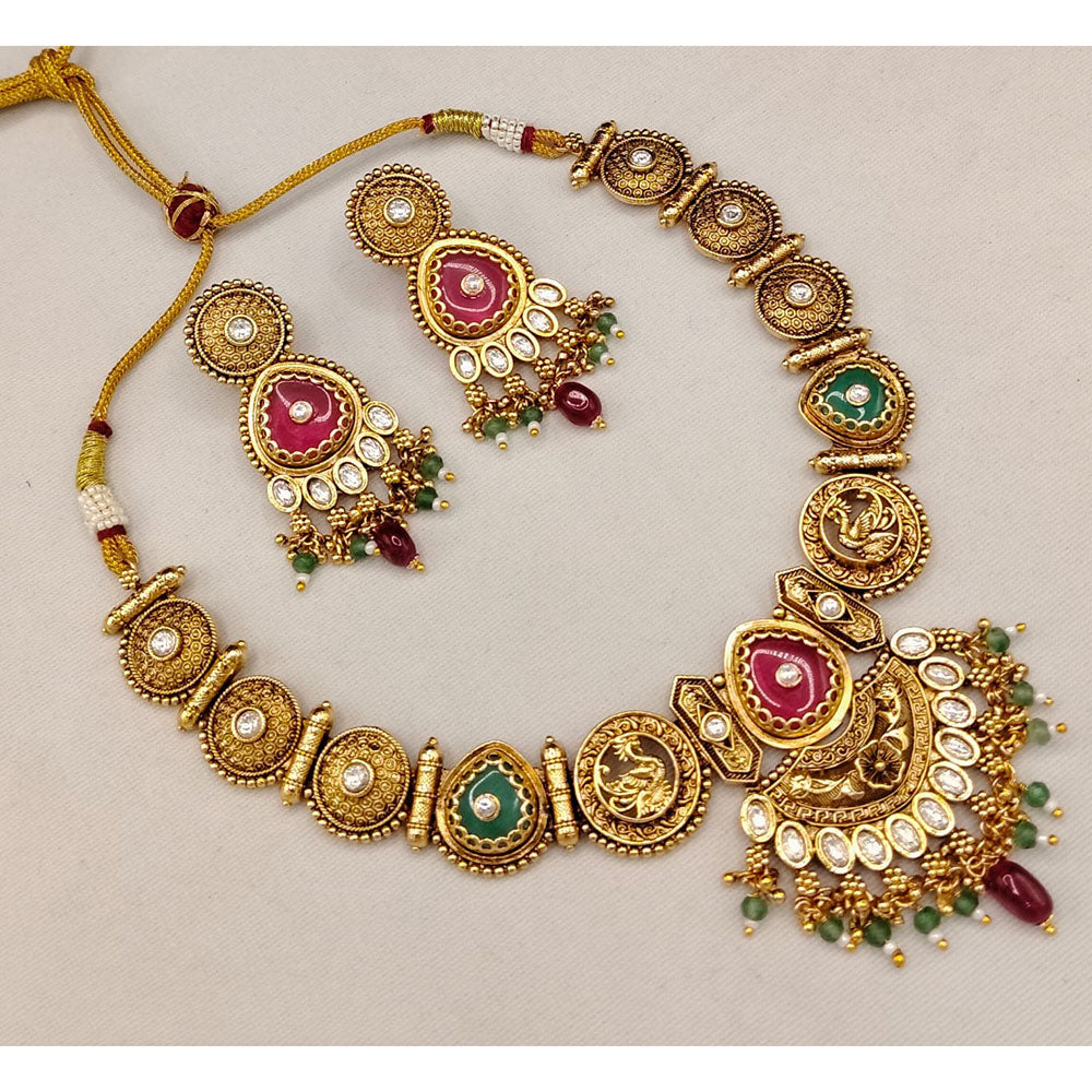 Lucentarts Jewellery Regalia Pota Stone And Polki Kundan Necklace Set With Bird Motifs