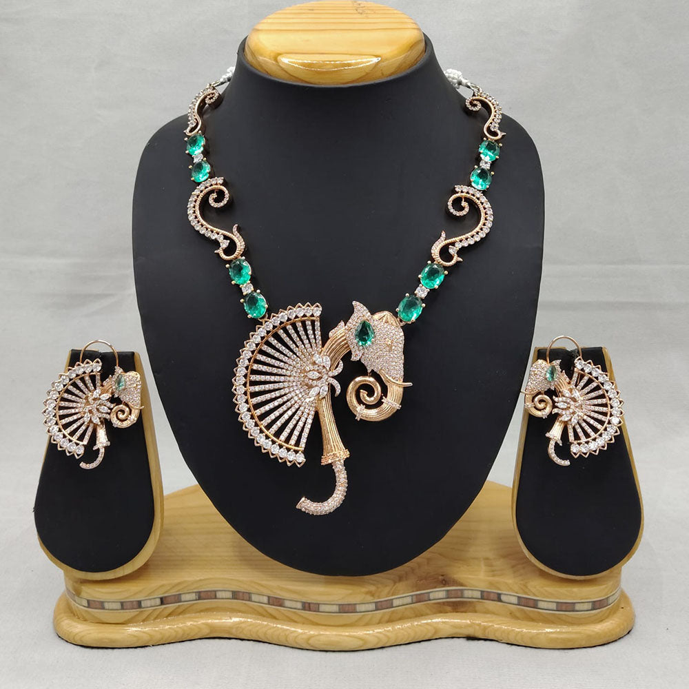 Lucentarts Jewellery Ecstatica American Diamond And Austrian Stone Necklace Set With Elephant Motifs