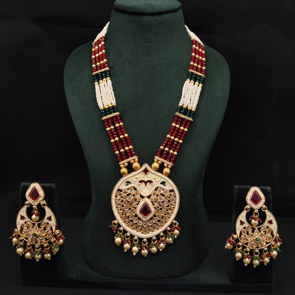 Lucentarts Jewellery Heritage Meenakari And Pota Stone And Pearl Long Necklace Set