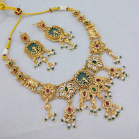 Lucentarts Jewellery Regal Elephant Motif Pota Stone And  Pearl Necklace Set