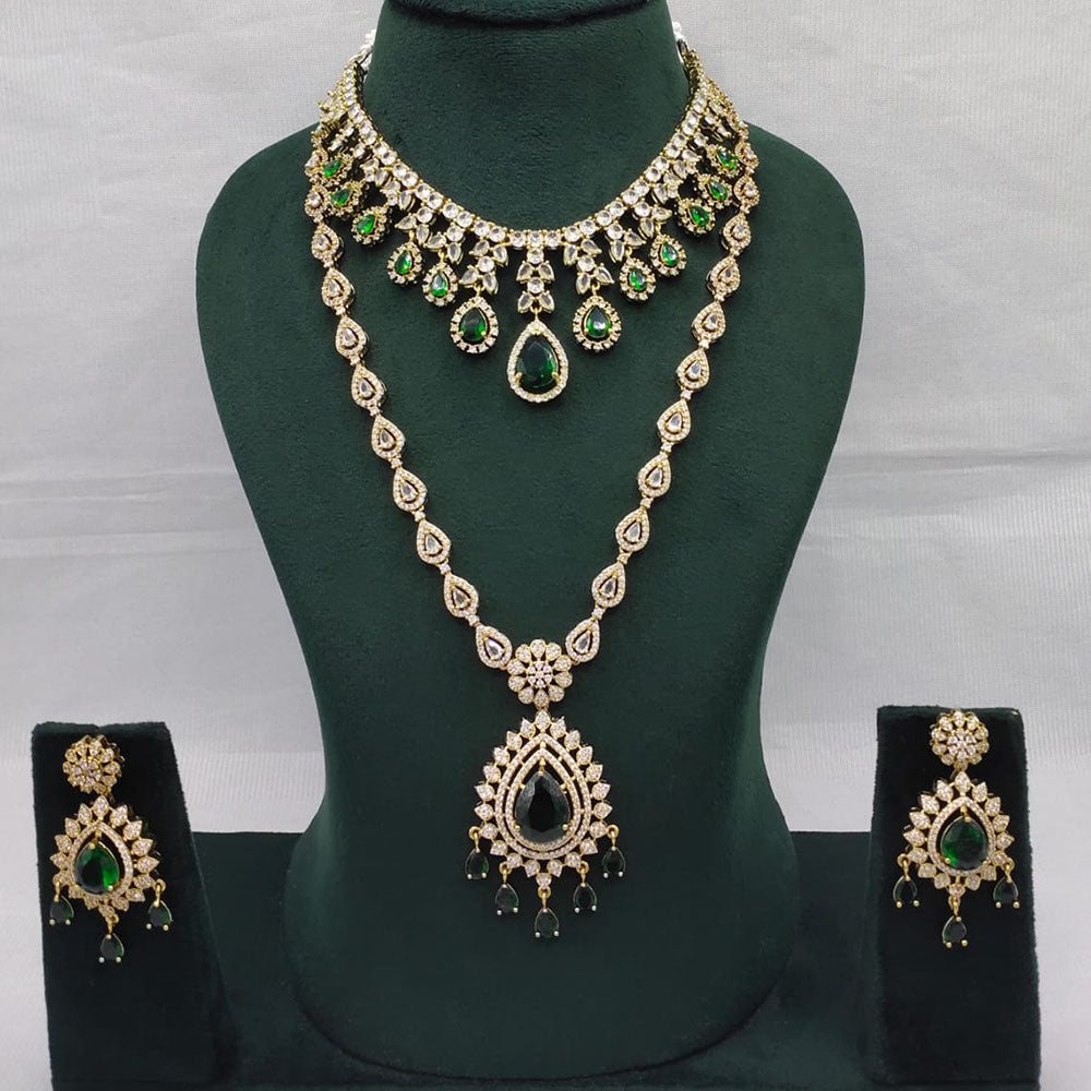 Lucentarts Jewellery Grand Luxury  American Diamond Sparkle Double Necklace Set