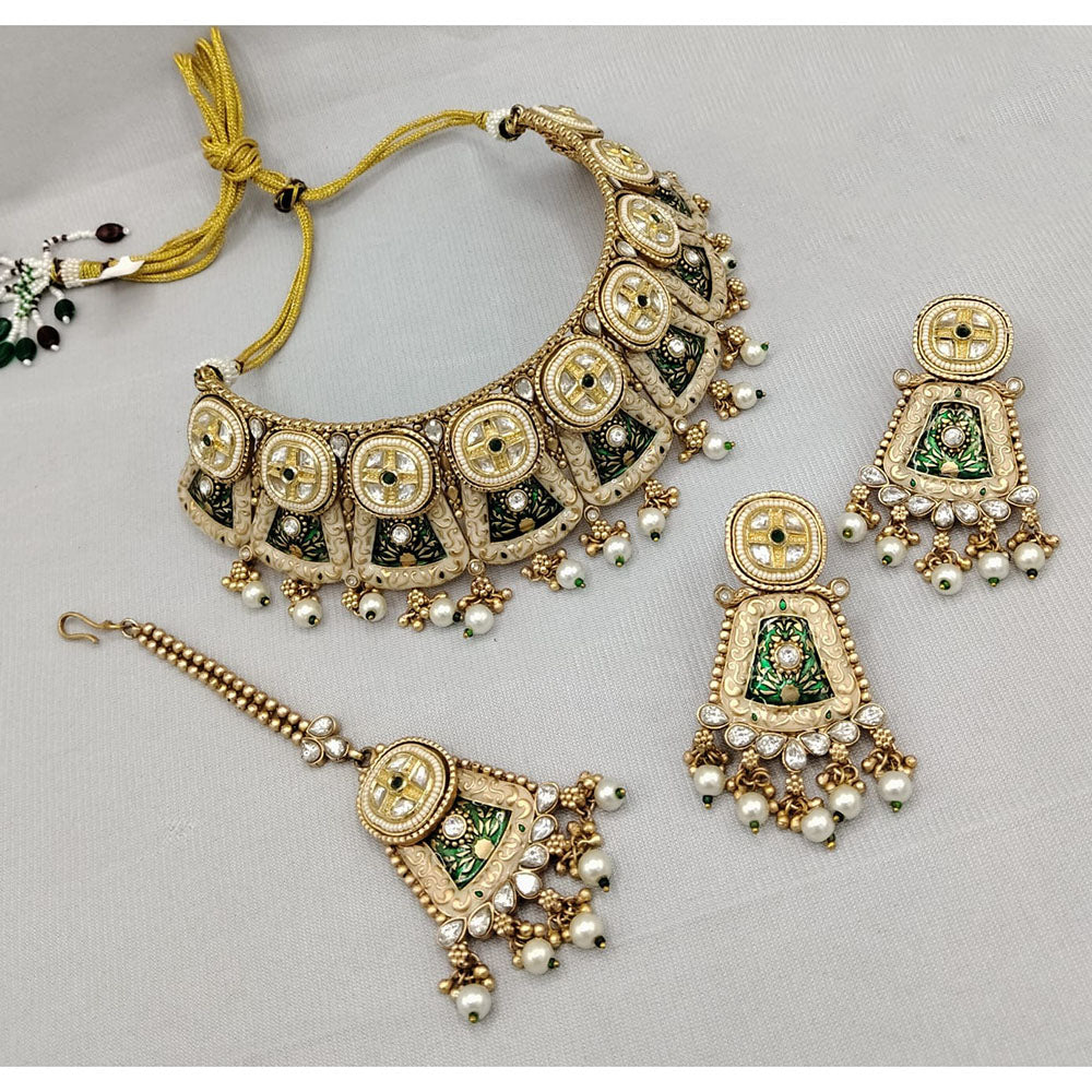 Lucentarts Jewellery Regal Pota Stone And Pearl Choker Necklace Set