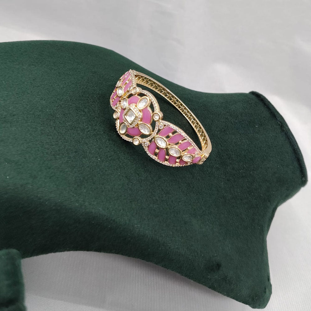 Lucentarts Jewellery Handcrafted Polki Kundan Stone Meenakari Adjustable Wrist Bracelet