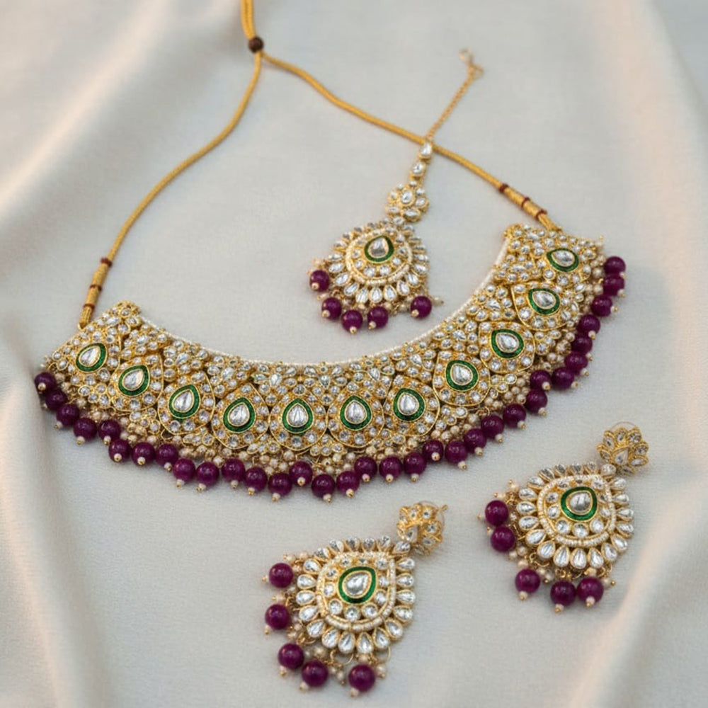 Lucentarts Jewellery Kundan Stone Pearl And Beads Meenakari Necklace Set