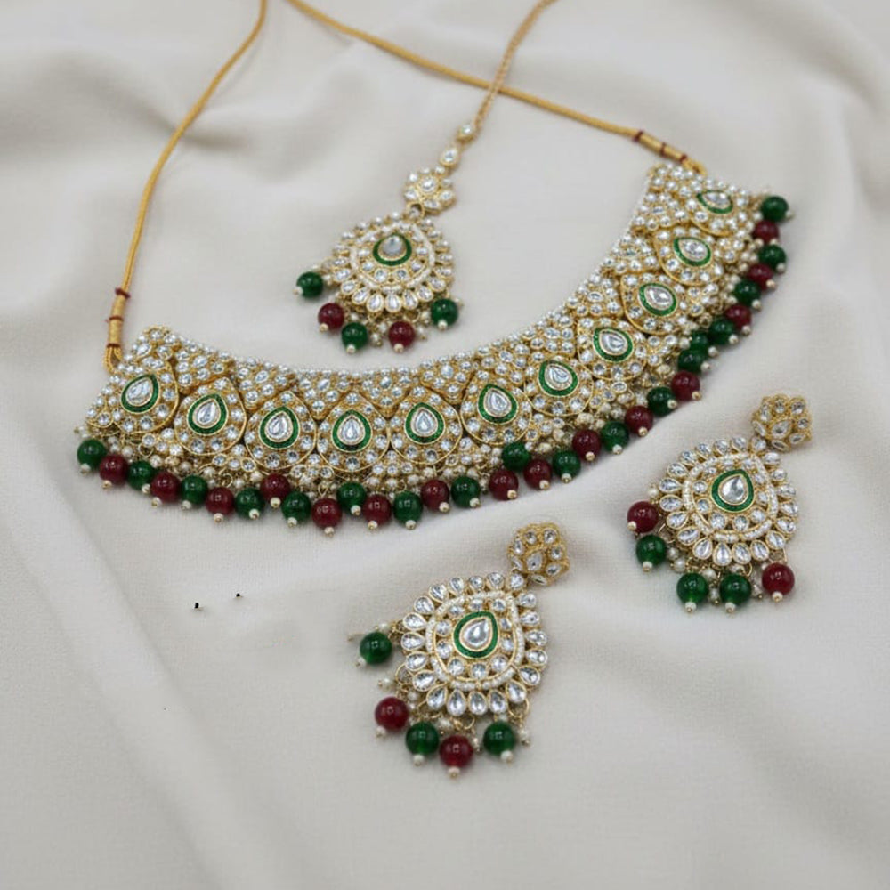 Lucentarts Jewellery Kundan Stone Pearl And Beads Meenakari Necklace Set