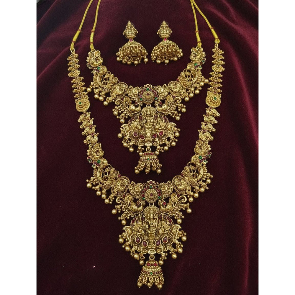 Lucentarts Jewellery Pota Temple Gold Plated Double Necklace Set