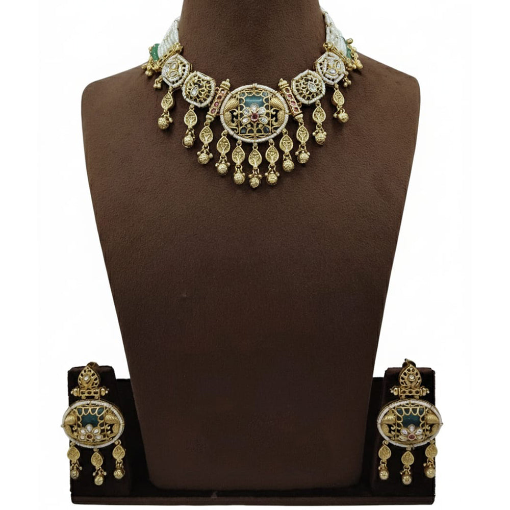 Lucentarts Jewellery Premium Pota Stone And Pearl Designer Necklace Set