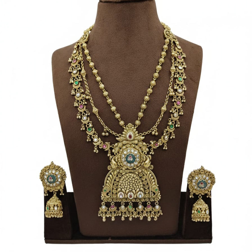 Lucentarts Jewellery Pota Stone And Pearl Designer Long Necklace Set