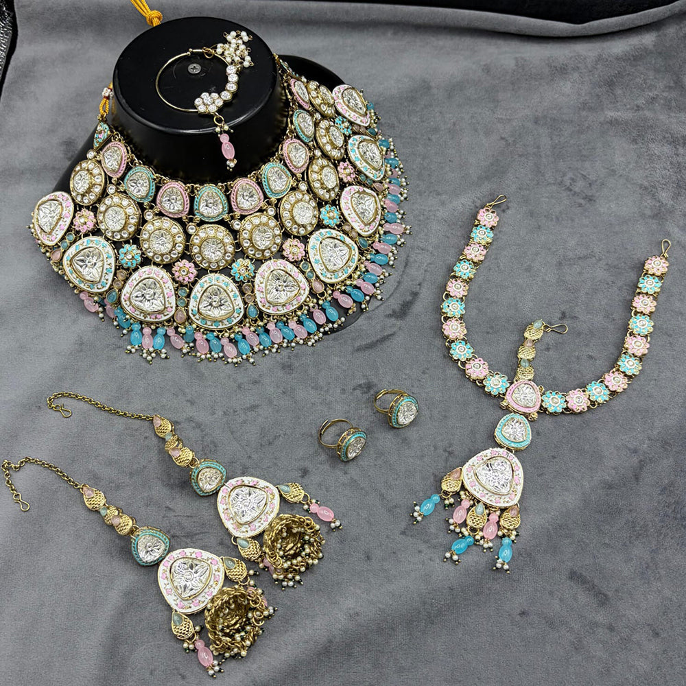 Lucentarts Jewellery Kundan And Beads Meenakari Semi Bridal Necklace Set