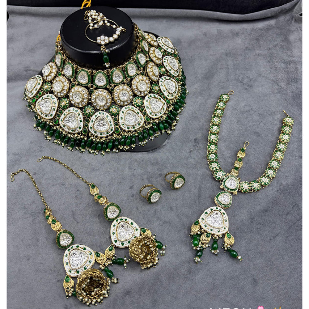 Lucentarts Jewellery Kundan And Beads Meenakari Semi Bridal Necklace Set