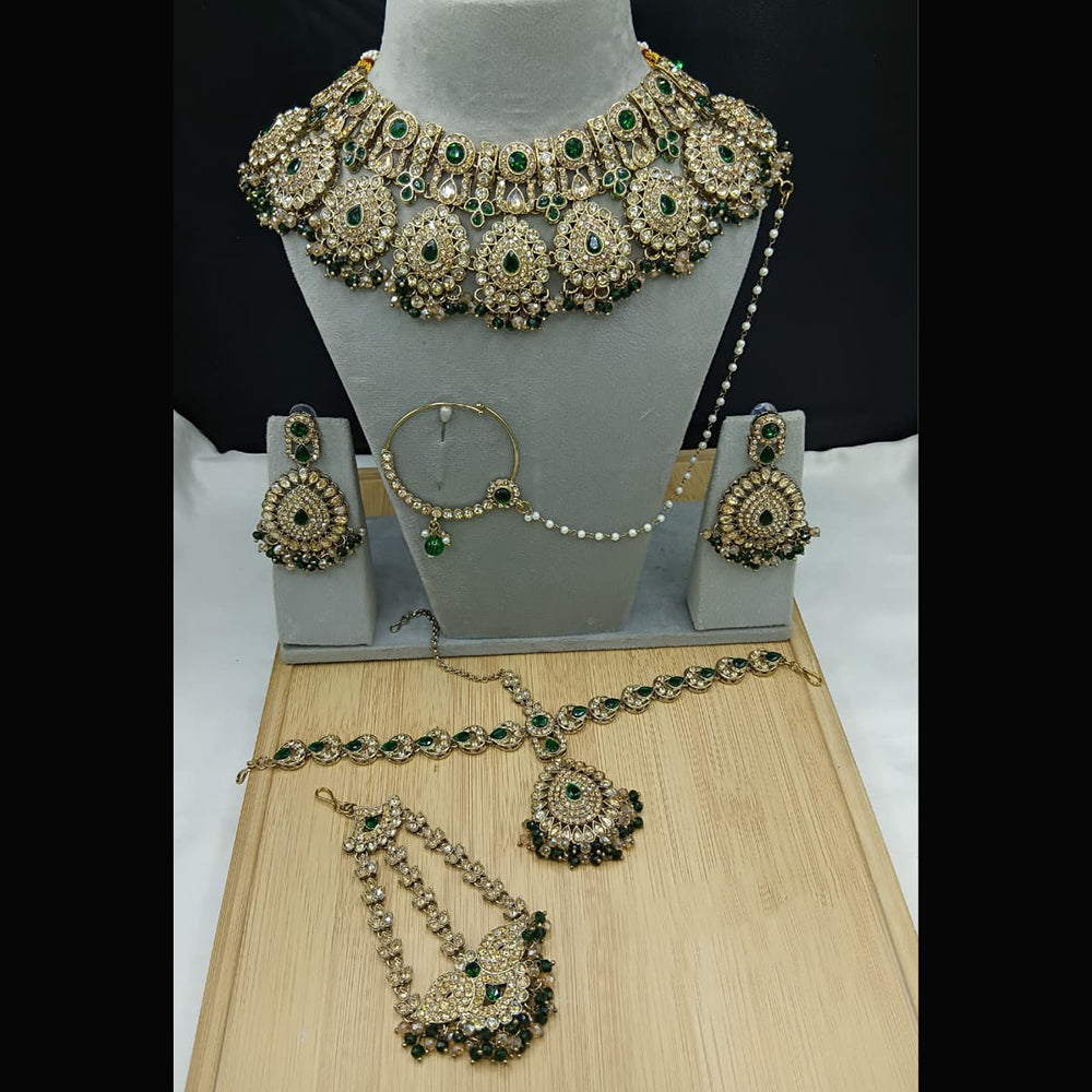 Lucentarts Jewellery Royal Crystal Stone And Pearl Semi Bridal Necklace Set