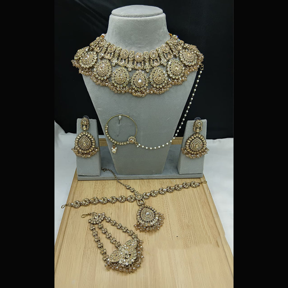 Lucentarts Jewellery Royal Crystal Stone And Pearl Semi Bridal Necklace Set