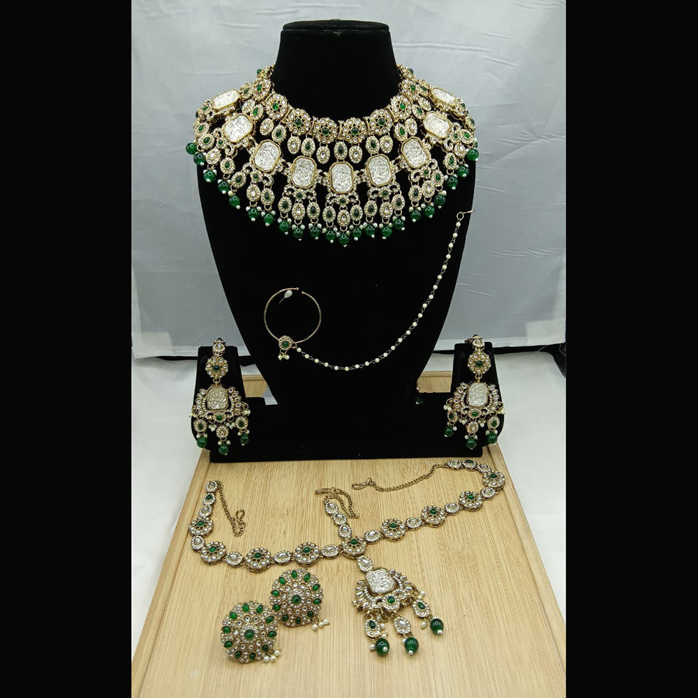 Lucentarts Jewellery Royal Kundan And Beads Semi Bridal Necklace Set