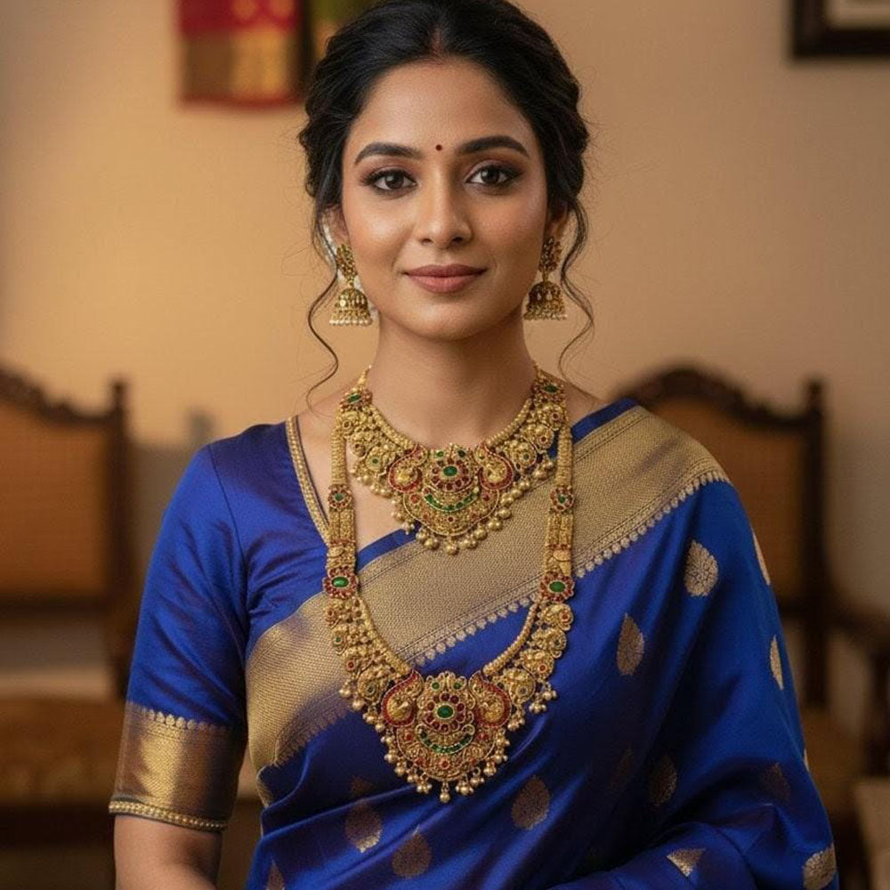 Lucentarts Jewellery Designer Pota Stone And Pearl Double Necklace Set