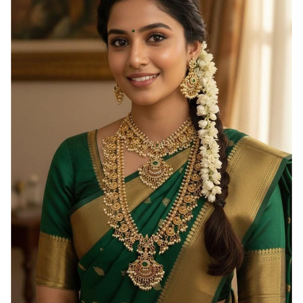 Lucentarts Jewellery Designer Pota Stone And Pearl Double Necklace Set