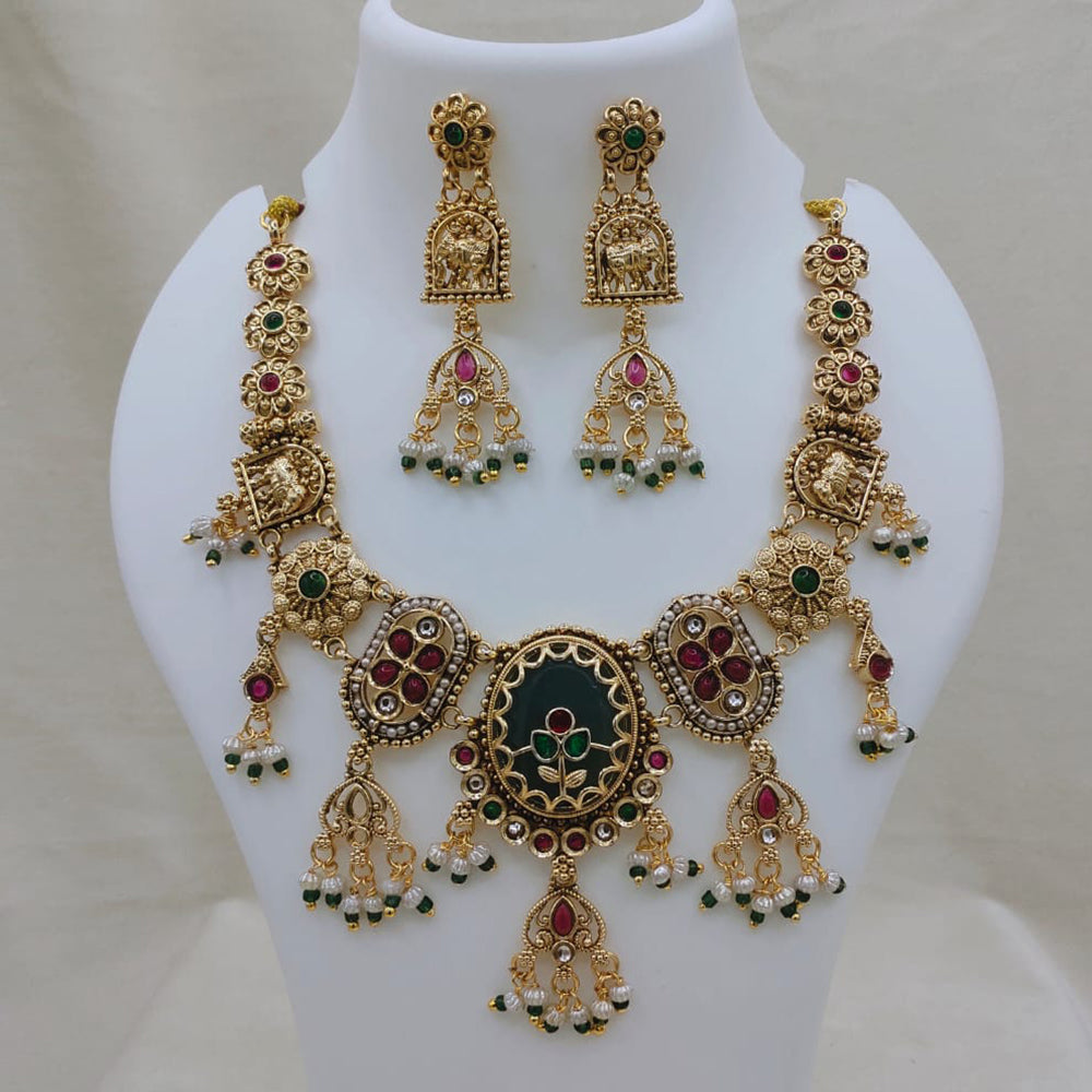 Lucentarts Jewellery Heritage Pota Stone And Pearl Designer Necklace Set