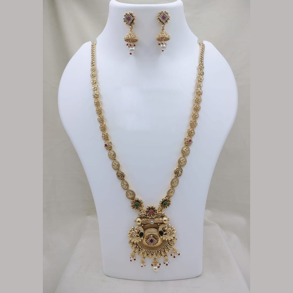 Lucentarts Jewellery Traditional Pota Stone And Pearl Designer  Long Necklace Set