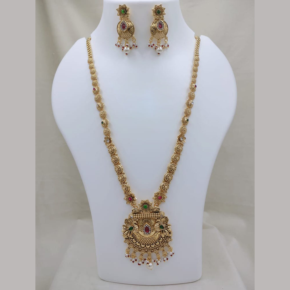Lucentarts Jewellery Traditional Pota Stone And Pearl Designer  Long Necklace Set