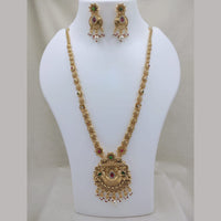 Lucentarts Jewellery Traditional Pota Stone And Pearl Designer  Long Necklace Set
