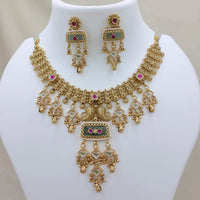 Lucentarts Jewellery Traditional Pota Stone And Pearl Designer Necklace Set