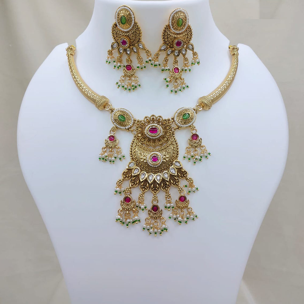 Lucentarts Jewellery Premium Pota Stone And Pearl Designer Necklace Set