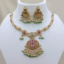 Lucentarts Jewellery Premium Pota Stone And Pearl Designer Necklace Set