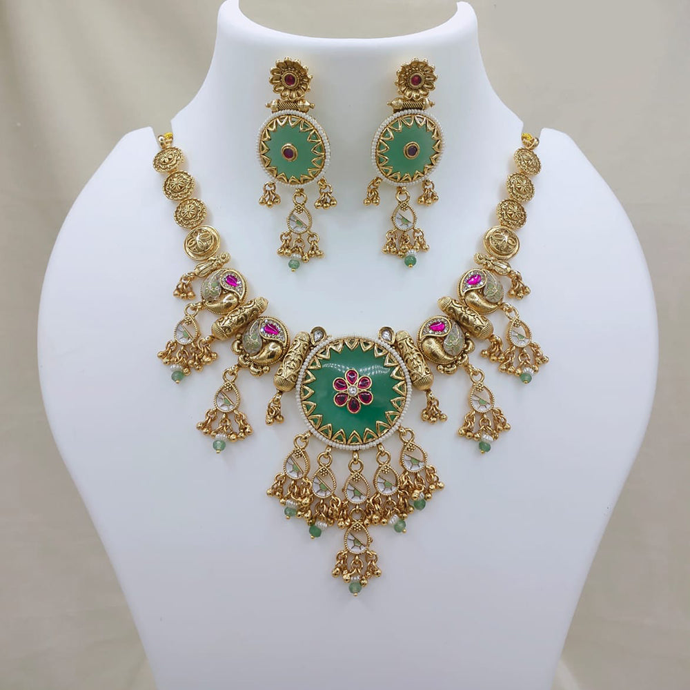 Lucentarts Jewellery Heritage Pota Stone And Pearl Meenakari Necklace Set
