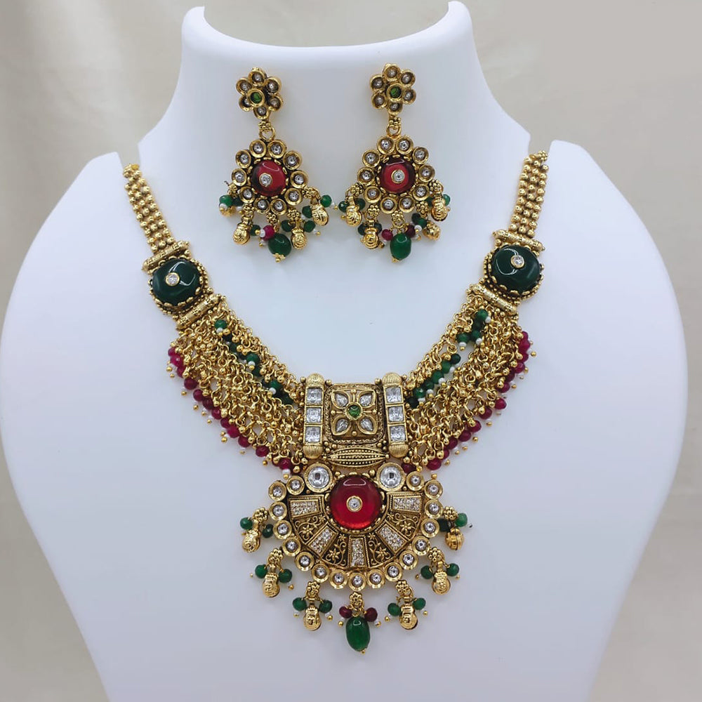 Lucentarts Jewellery Premium Pota Stone Beads And Pearl Designer Necklace Set