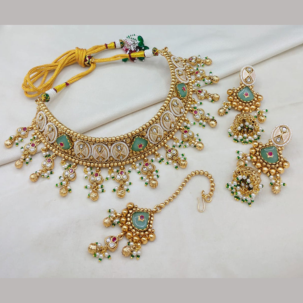 Lucentarts Jewellery Heritage Pota Stone And Pearl Meenakari Necklace Set