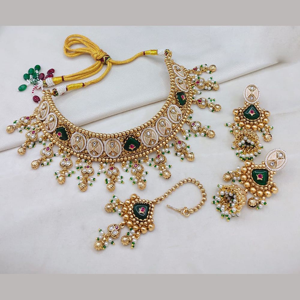 Lucentarts Jewellery Heritage Pota Stone And Pearl Meenakari Necklace Set