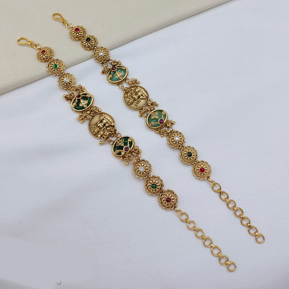 Lucentarts Jewellery Elegant Ethnic Gold Plated Pota Stone And Pearl  Adjustable Bracelet