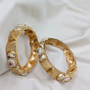 Lucentarts Jewellery Designer Pota Stone And Pearl Meenakari Openable Bangles Set