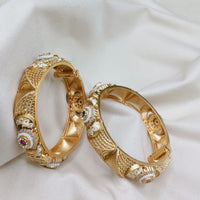 Lucentarts Jewellery Designer Pota Stone And Pearl Meenakari Openable Bangles Set