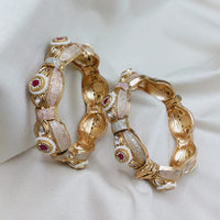 Lucentarts Jewellery Designer Pota Stone And Pearl Meenakari Openable Bangles Set