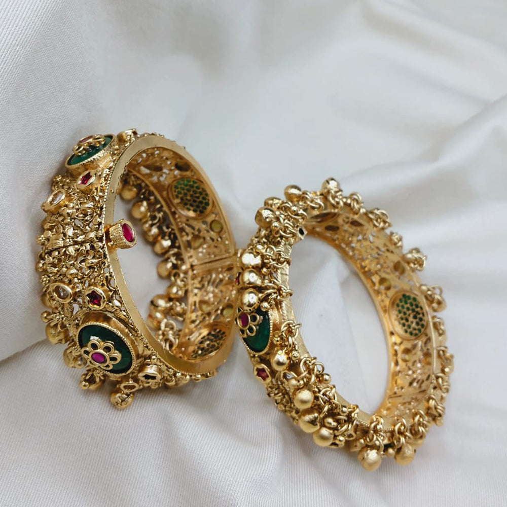 Lucentarts Jewellery Radiant Pota Stone And Pearls Openable Bangles Set