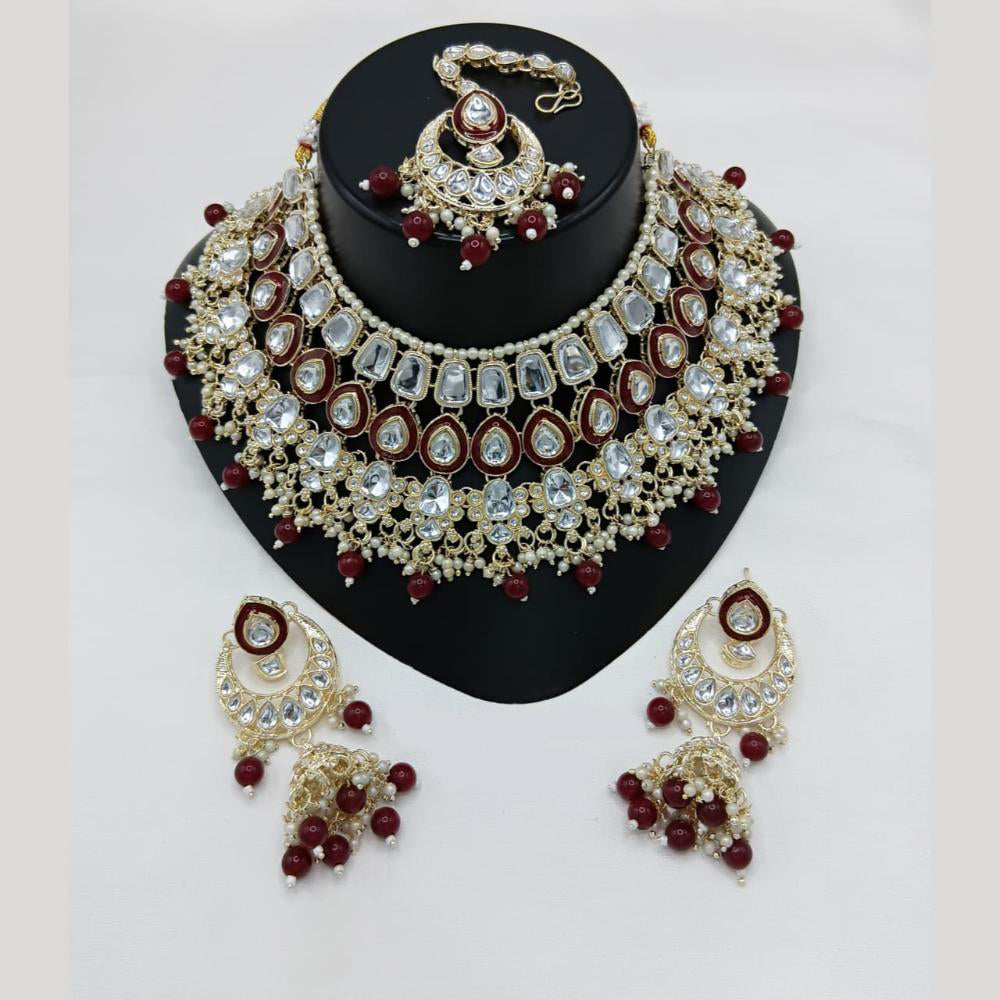 Lucentarts Jewellery Premium Kundan Stone And Pearl Meenakari Choker Necklace Set