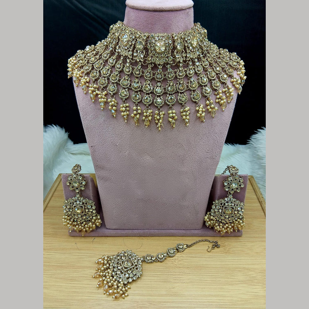 Lucentarts Jewellery Classic Crystal Stone And Pearl Choker Necklace Set