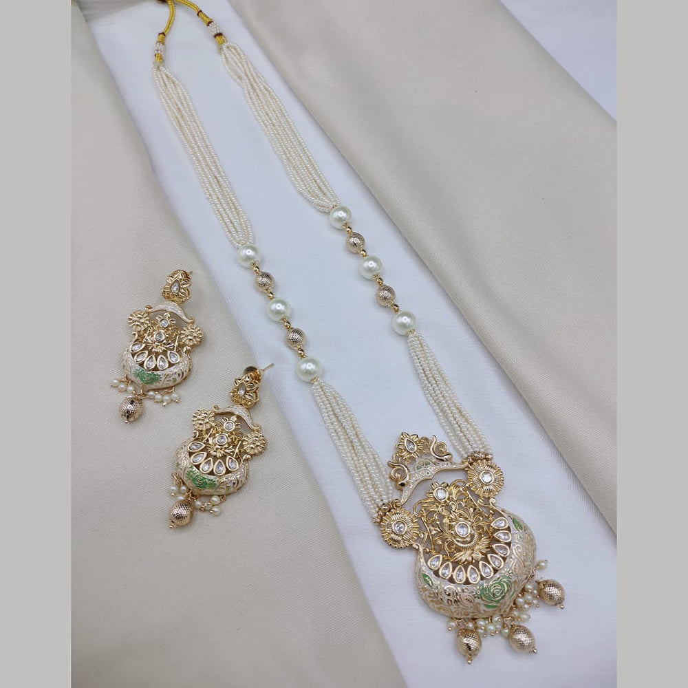 Lucentarts Jewellery Heritage Crystal Stone And Pearl Meenakari Long Necklace Set