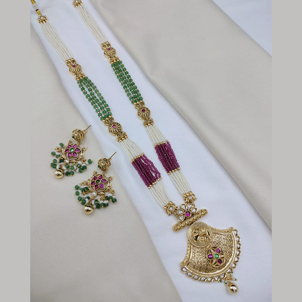 Lucentarts Jewellery Elegant Pota Stone And Pearl Long Necklace Set