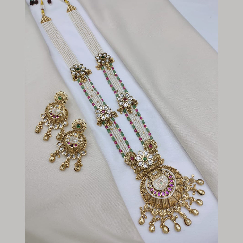 Lucentarts Jewellery Elegant Pota Stone And Pearl Meenakari Long Necklace Set