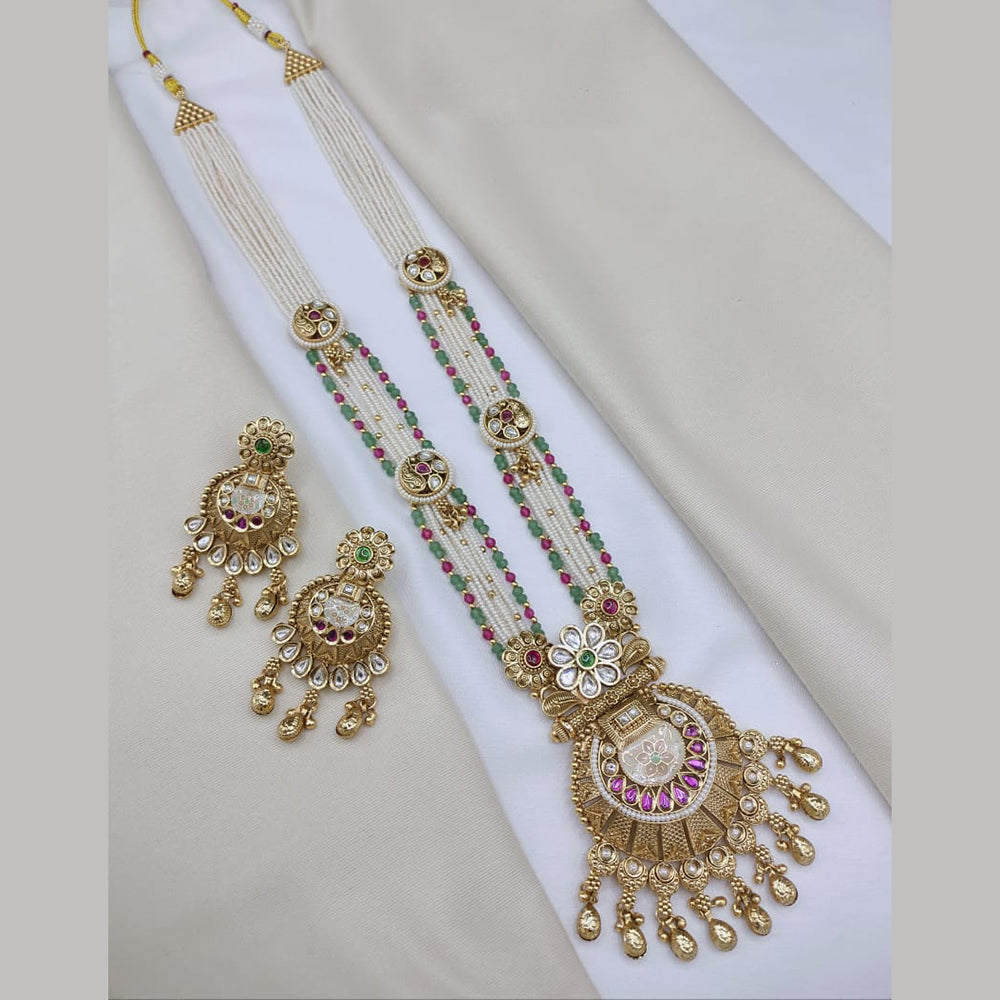 Lucentarts Jewellery Elegant Pota Stone And Pearl Meenakari Long Necklace Set